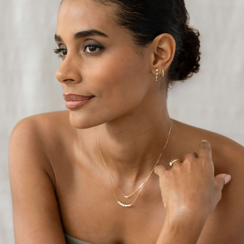 14k Yellow Gold Diamond Huggie Earrings - Susanna