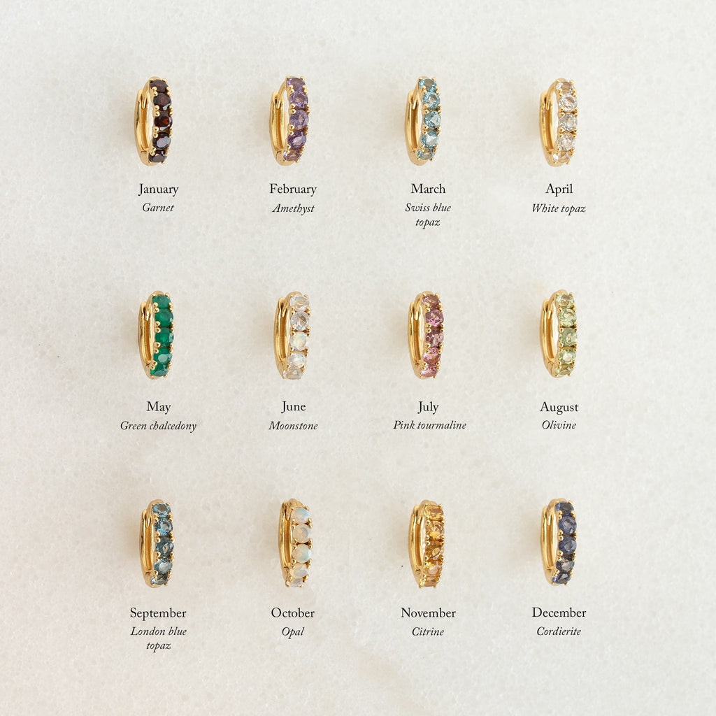 October Birthstone Huggie Earrings - Opal