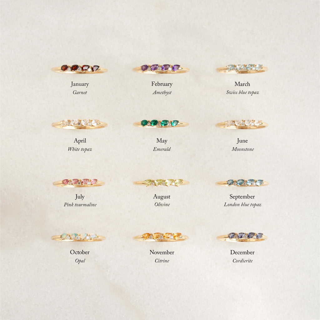 October Birthstone Pear Ring 14k Gold - Opal and Diamond