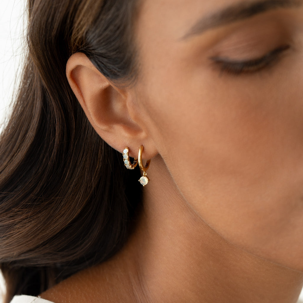 October Birthstone Huggie Earrings - Opal