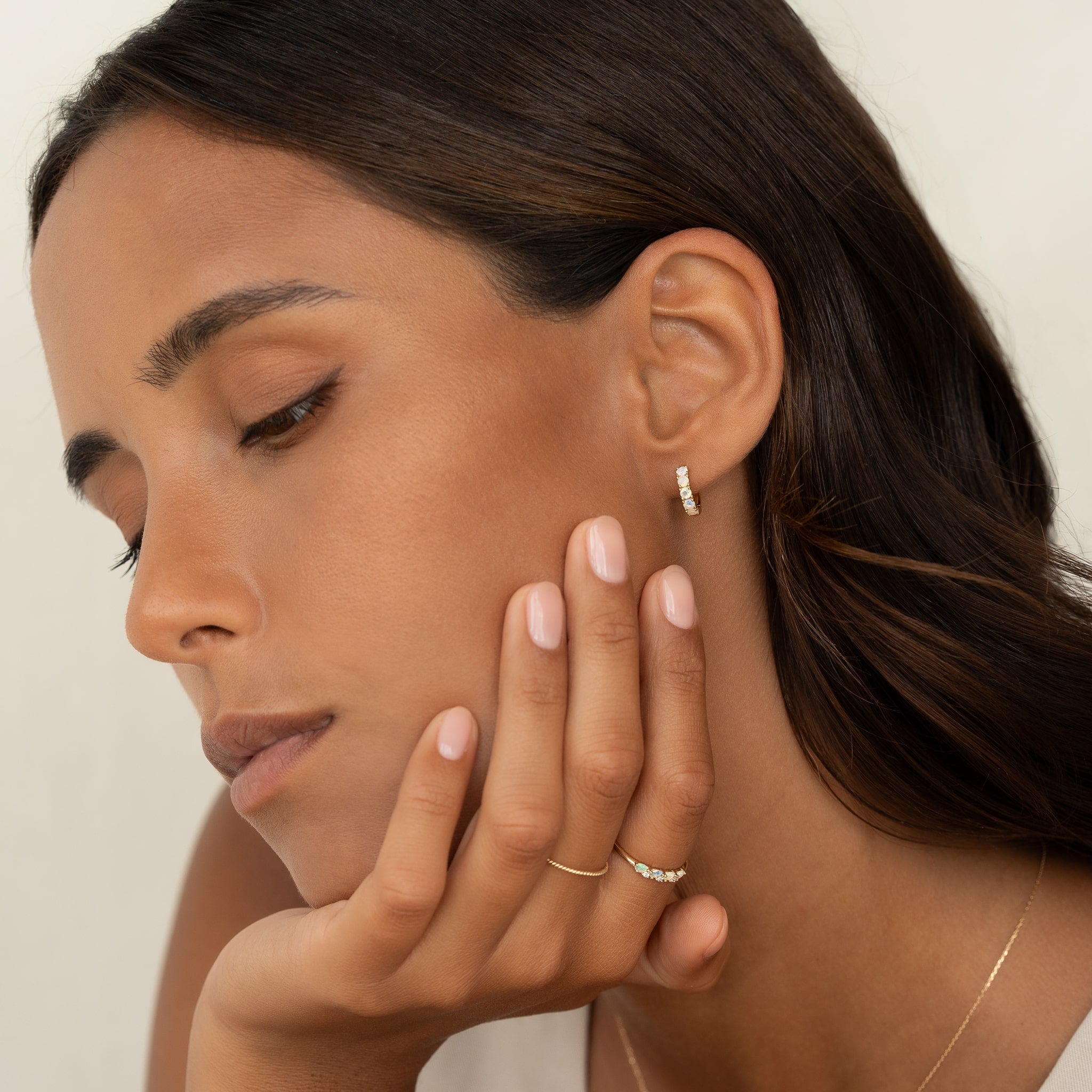 October Birthstone Huggie Earrings - Opal
