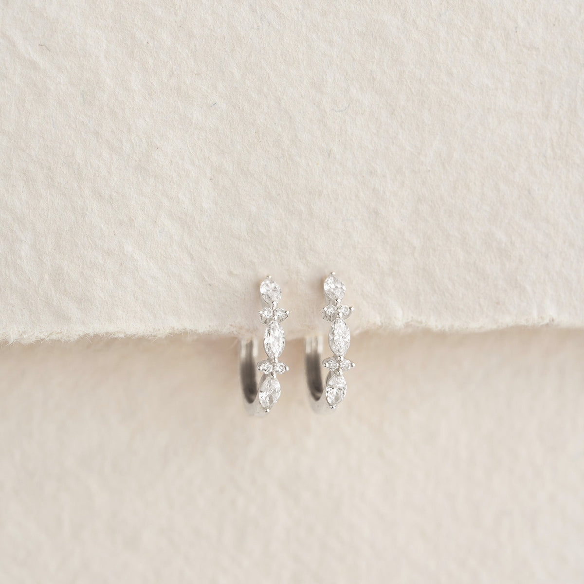 Marquise and Round Diamond Huggie Earrings White Gold - Zoya