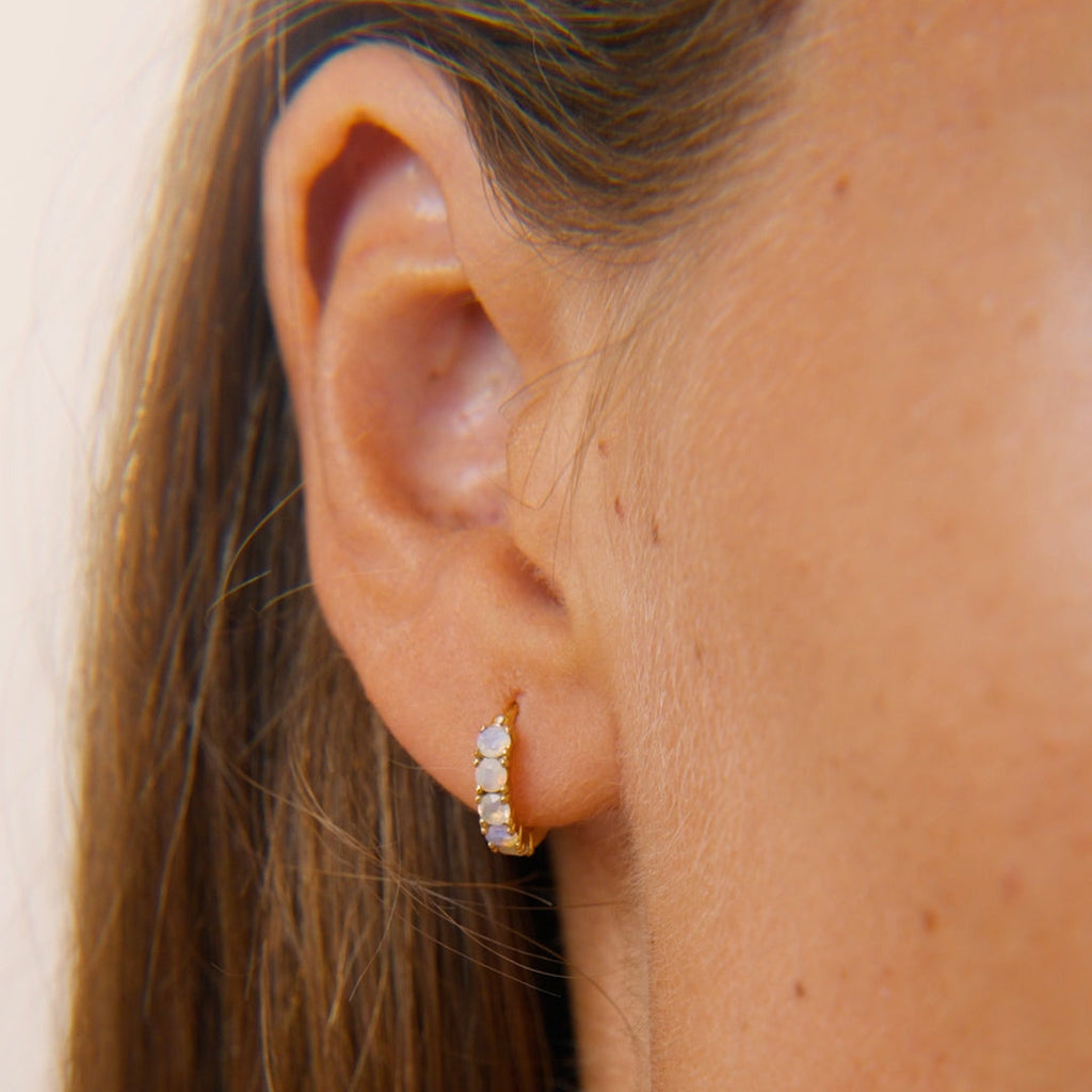 October Birthstone Huggie Earrings - Opal