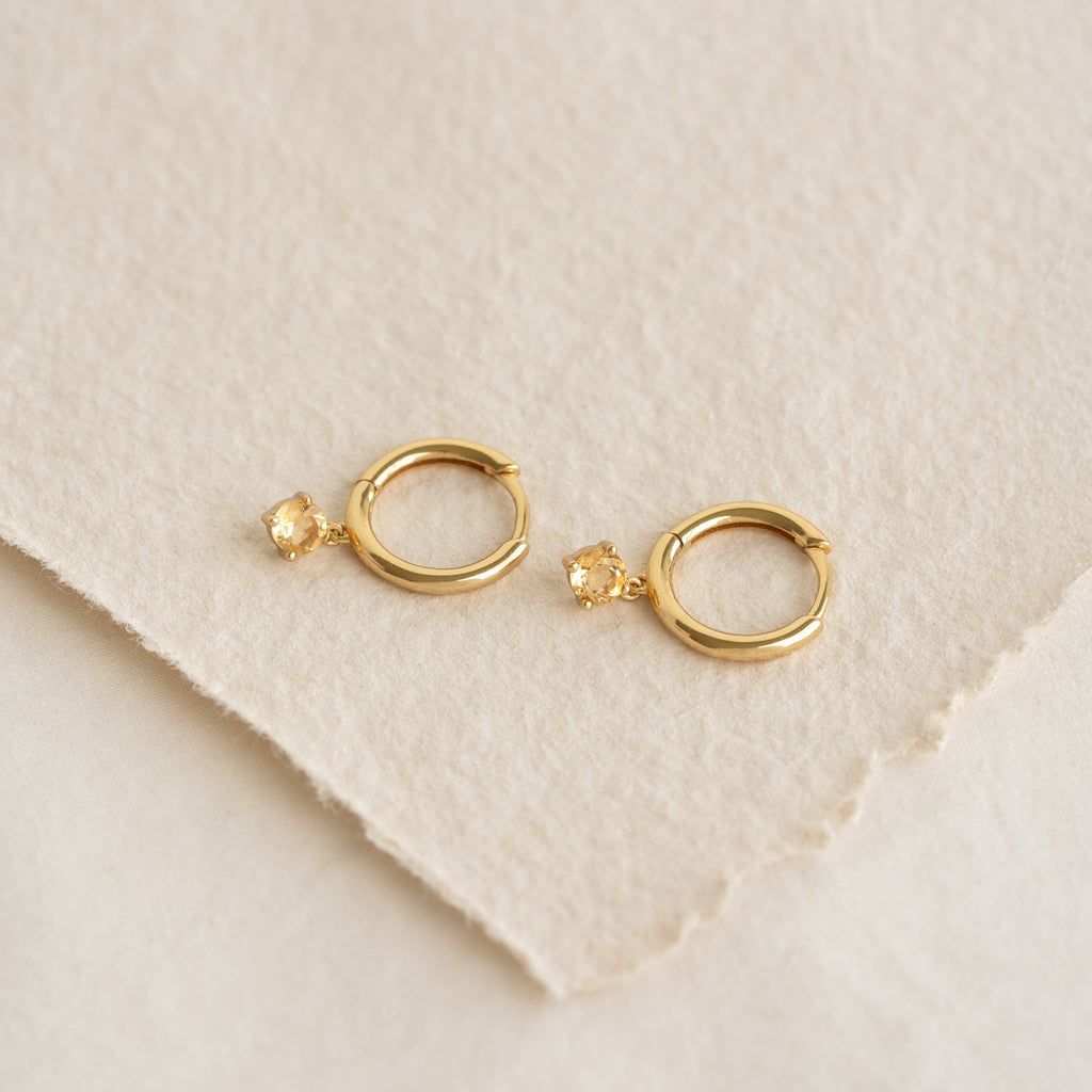 November Birthstone Drop Huggie Earrings - Citrine