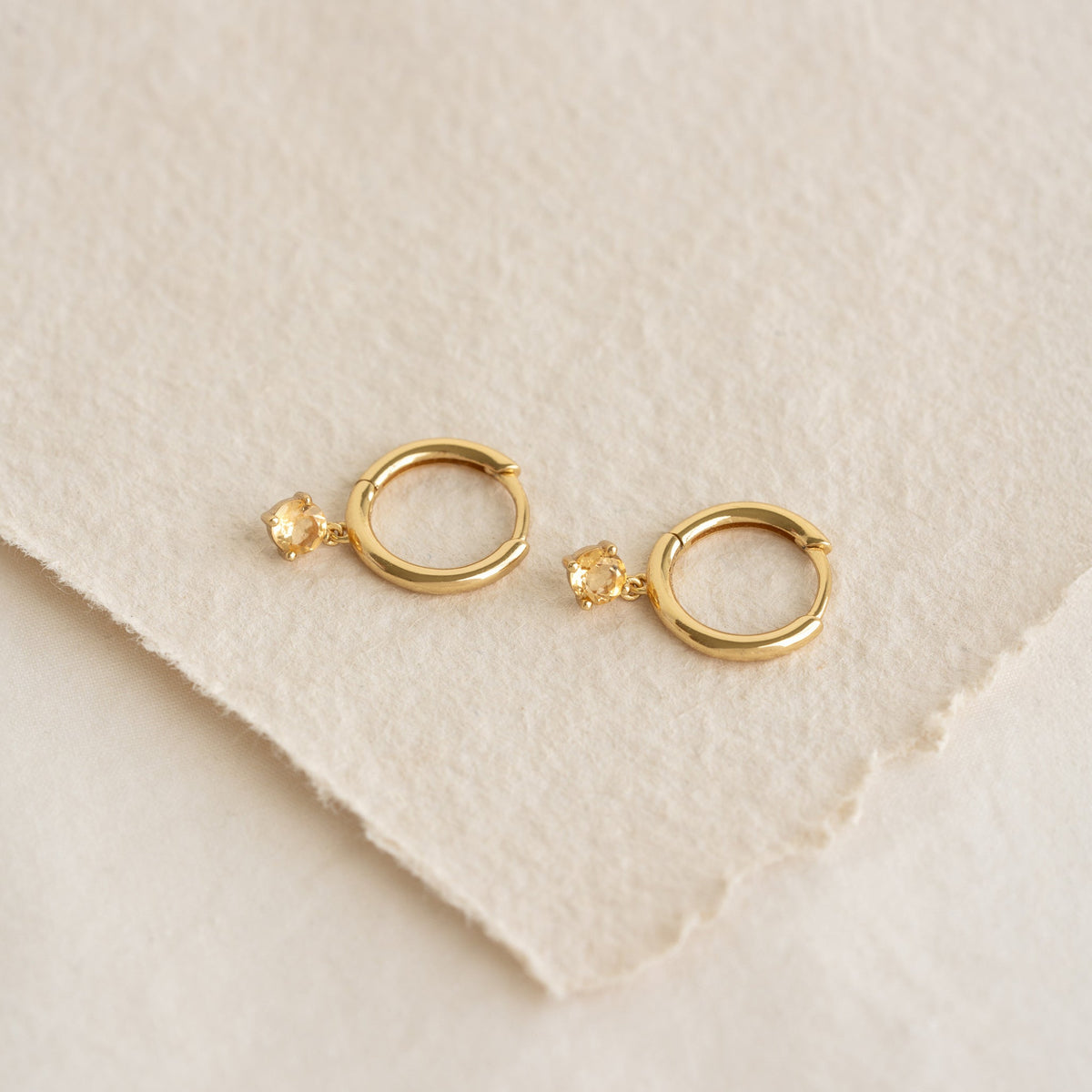 November Birthstone Drop Huggie Earrings - Citrine