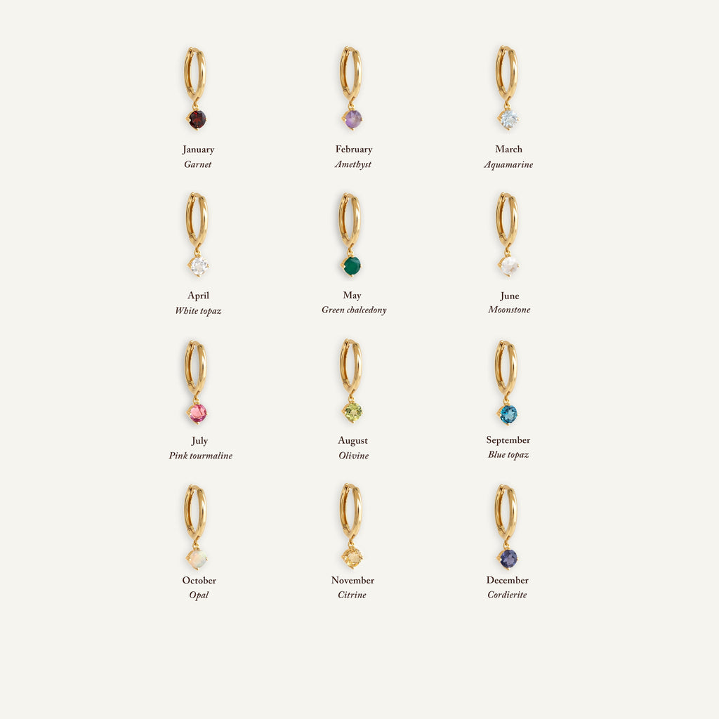 October Birthstone Drop Huggie Earrings - Opal