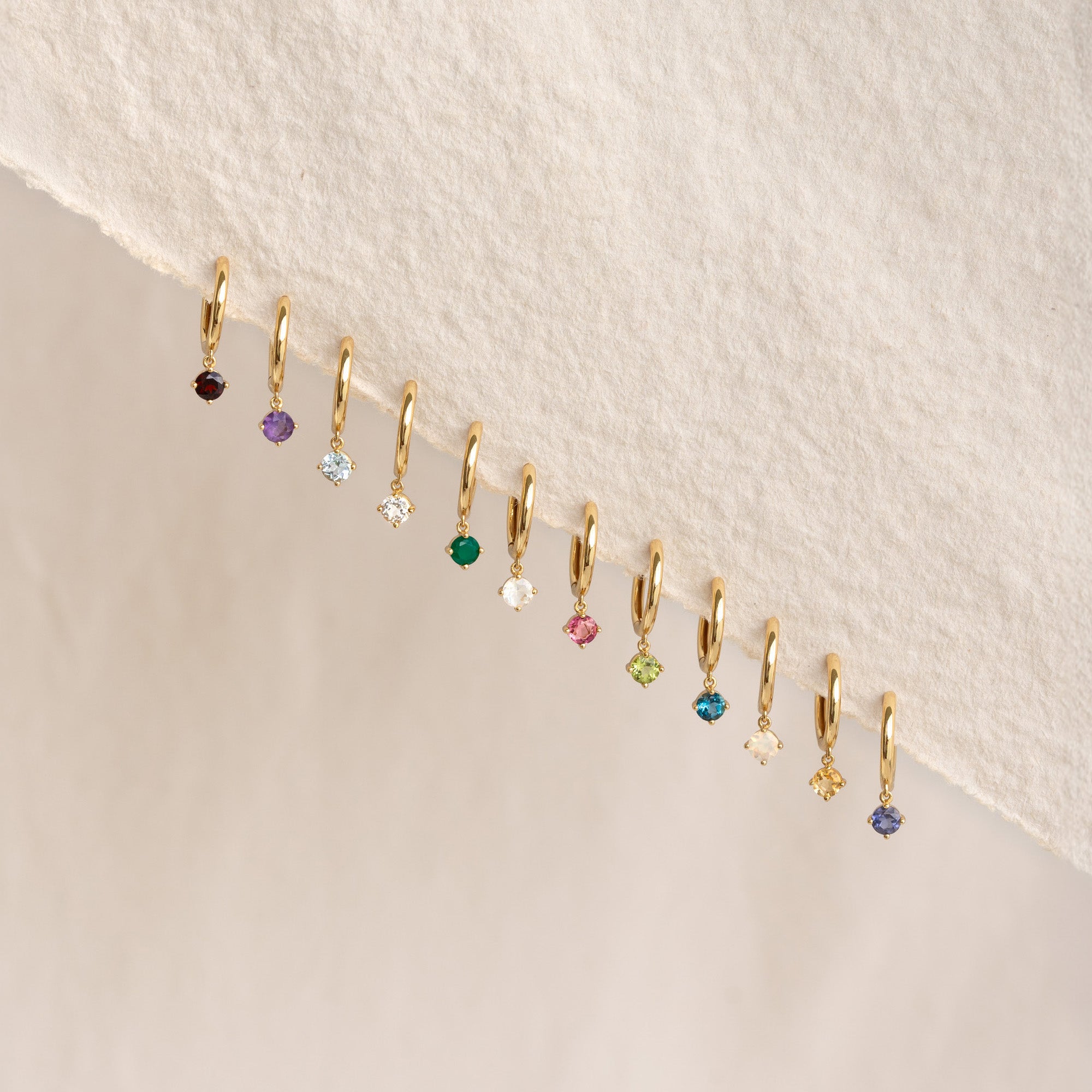 October Birthstone Drop Huggie Earrings - Opal