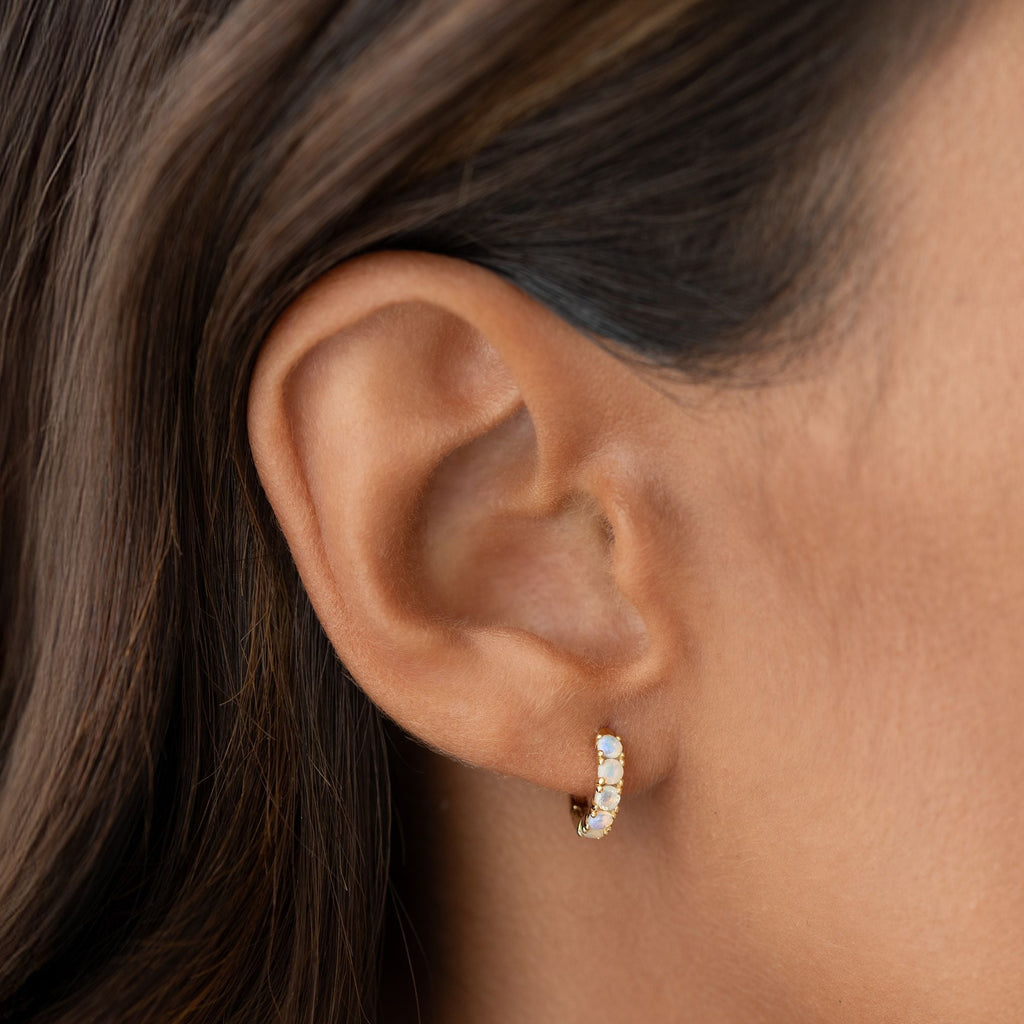 October Birthstone Huggie Earrings - Opal