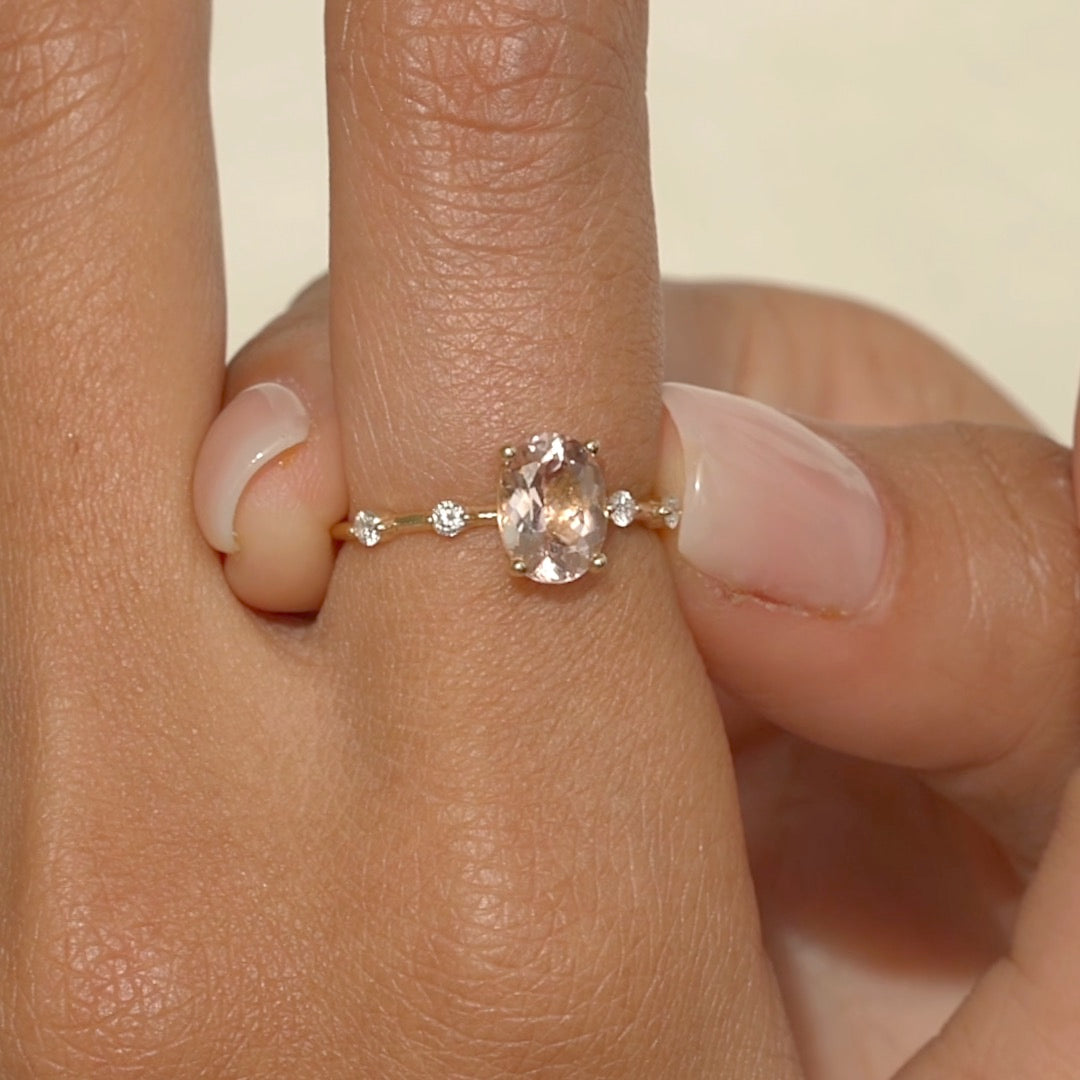 Oval Morganite and Diamond Ring 14k Gold - Demetria