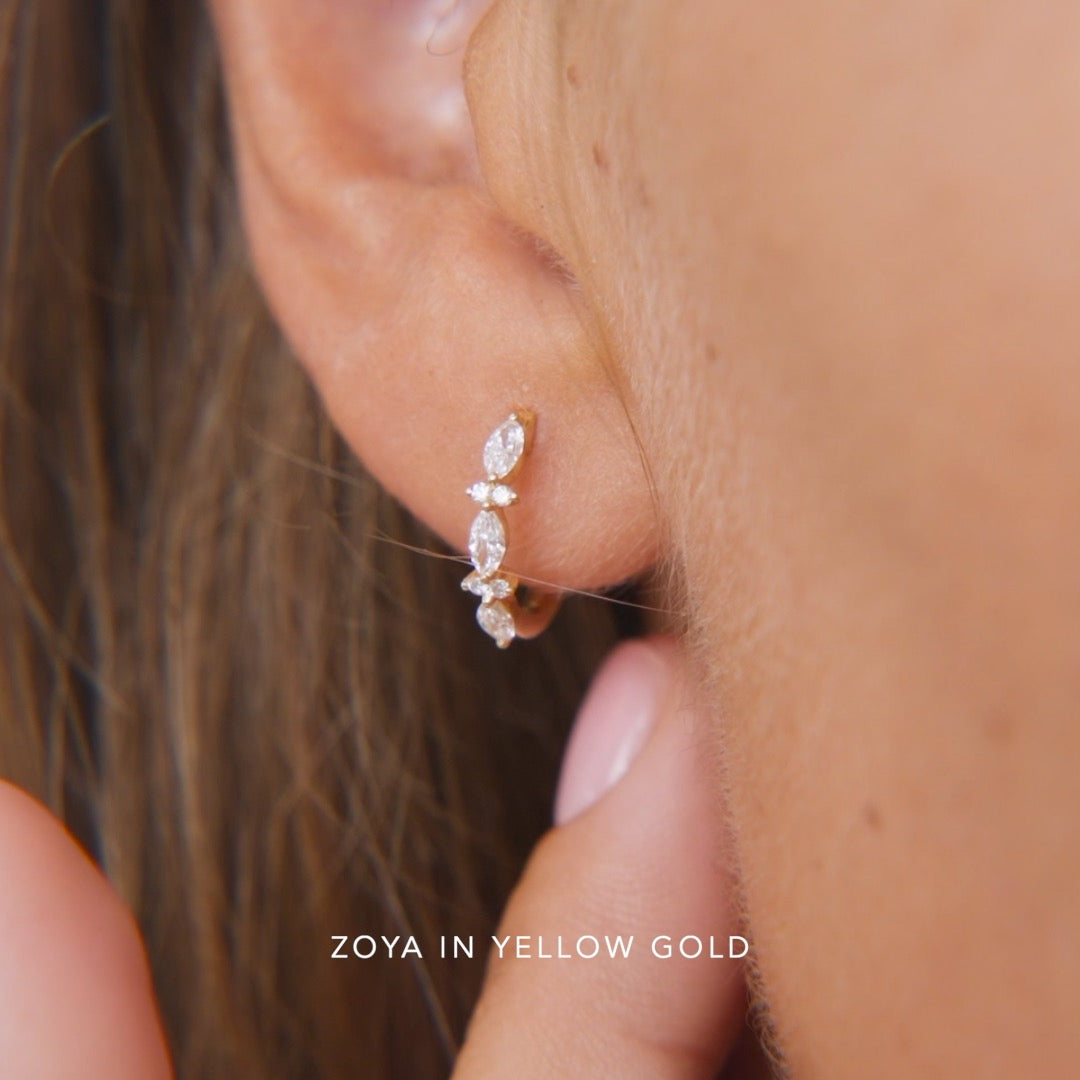 Marquise and Round Diamond Huggie Earrings 14k Gold - Zoya